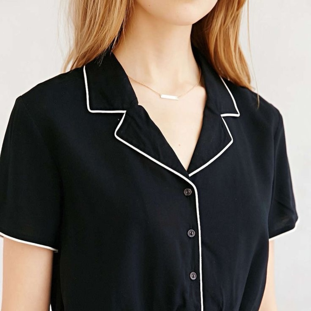 VINTAGE Black Short Sleeve White Piped Blazer LARGE XL